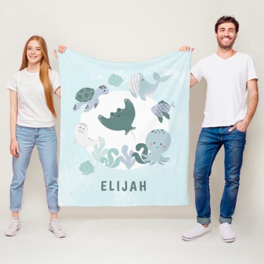 Couverture Polaire Garçons Bleu Sous L'Océan Mer Animaux Enfants Cein (En situation)