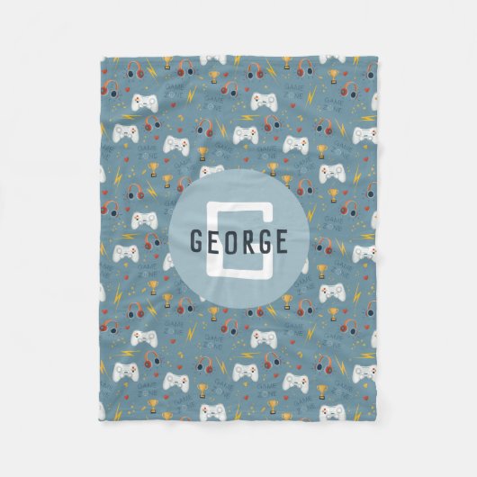 Couverture Polaire Garçons Blue Vidéo Jeu Enfants Cool Monogramme (Devant)