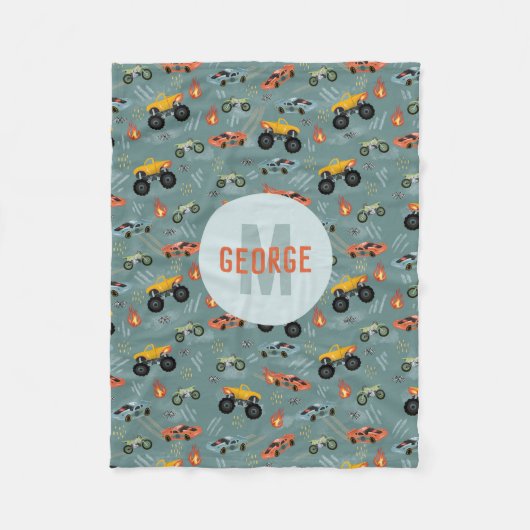 Couverture Polaire Garçons Cool Hot Racing Voiture Motif Monogram Enf (Devant)