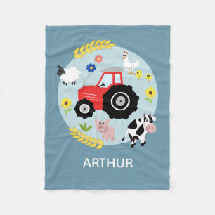 Couverture Polaire Garçons Cute Blue Farm Animaux Tracteur & Nom Enf