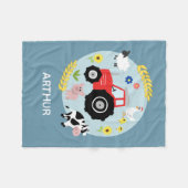 Couverture Polaire Garçons Cute Blue Farm Animaux Tracteur & Nom Enfa (Devant (Horizontal))
