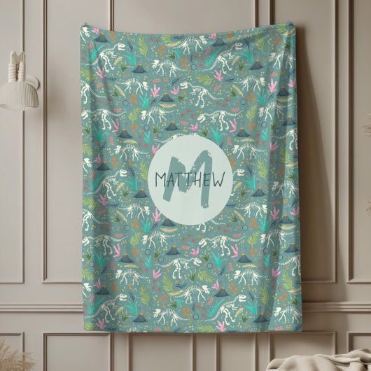 Couverture Polaire Garçons Cute Dinosaur Fossil Motif Monogram Enfant