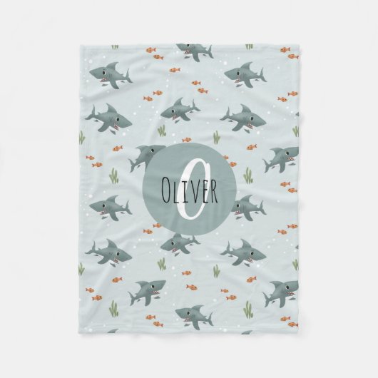 Couverture Polaire Garçons Joli Motif de requin bleu Monogram Enfants (Devant)