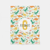 Couverture Polaire Garçons T-Rex Jungle Dinosaure Monogrammé Bleu (Devant)