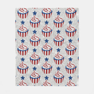 Couverture Polaire Gâteau Cupcake Rouge, Blanc & Bleu avec Paillettes