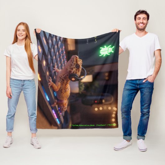 Couverture Polaire GeckoDev // Cyberpunk Programmeur Fleece Deken (En situation)