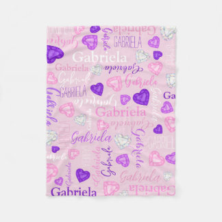 Couverture Polaire Gemstones hearts custom name pastel pink purple
