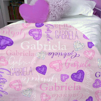Couverture Polaire Gemstones hearts custom name pastel pink purple
