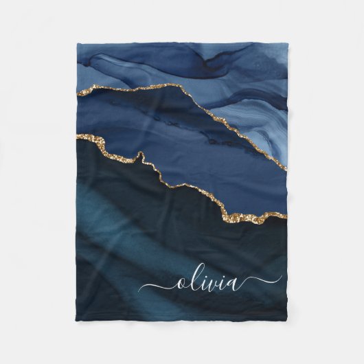 Couverture Polaire Géode Agate Bleu Marine Monogramme Doré (Devant)