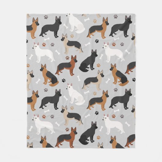 Couverture Polaire German Shepherd Bones and Paws (Devant)