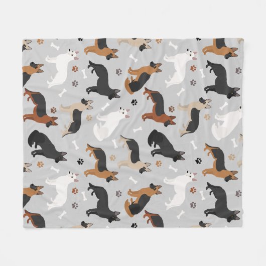 Couverture Polaire German Shepherd Bones and Paws (Devant (Horizontal))