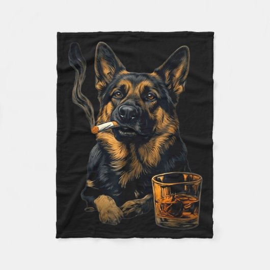 Couverture Polaire German Shepherd Dog Smoking Cigarette Whisky Lover (Devant)