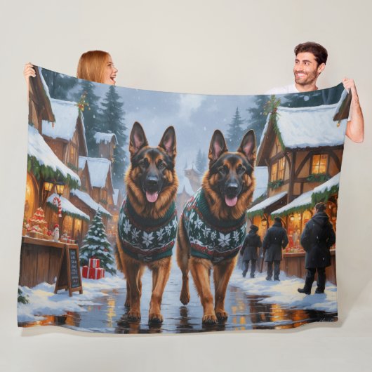 Couverture Polaire German Shepherd Dogs Christmas Snow Holiday (En situation)