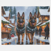 Couverture Polaire German Shepherd Dogs Christmas Snow Holiday (Devant (Horizontal))