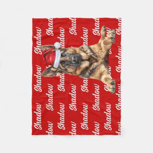 Couverture Polaire German Shepherd on Red with Name Christmas Dog (Devant)