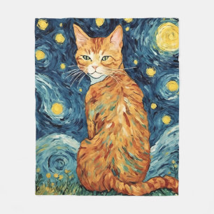 Couverture Polaire Gingembre Tabby Chat dans la nuit étoilée