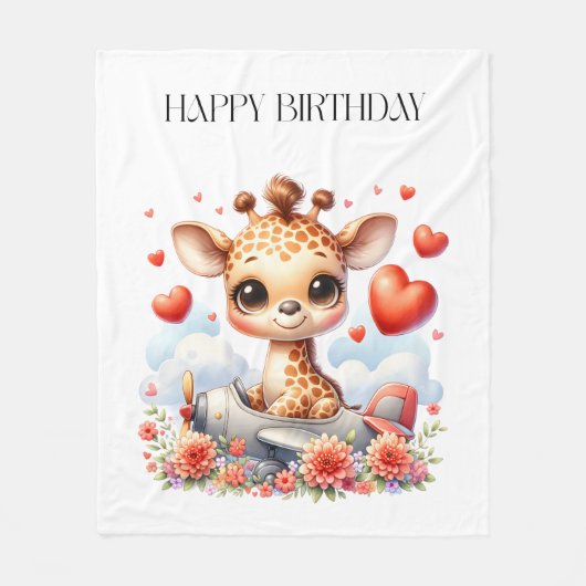 Couverture Polaire Girafe Avion Anniversaire (Devant)