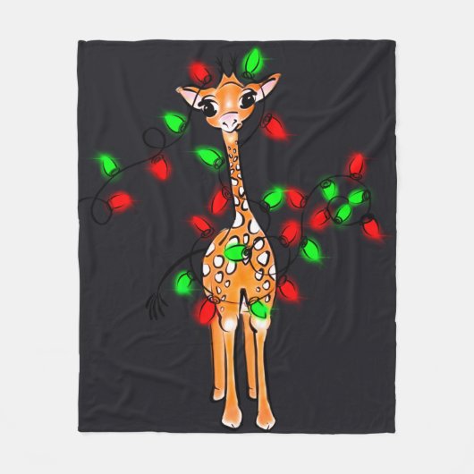 Couverture Polaire girafe de fête, lumières rouge vertes (Devant)