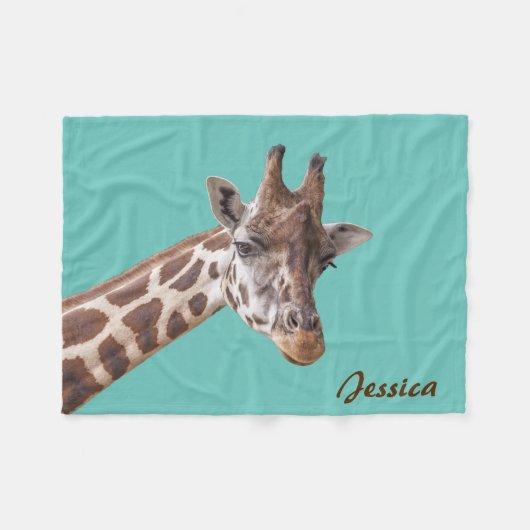 Couverture Polaire Giraffe Animal sur nom personnalisé Turquoise (Devant (Horizontal))