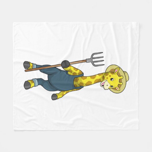 Couverture Polaire Giraffe en fermier avec Pitchfork (Devant (Horizontal))