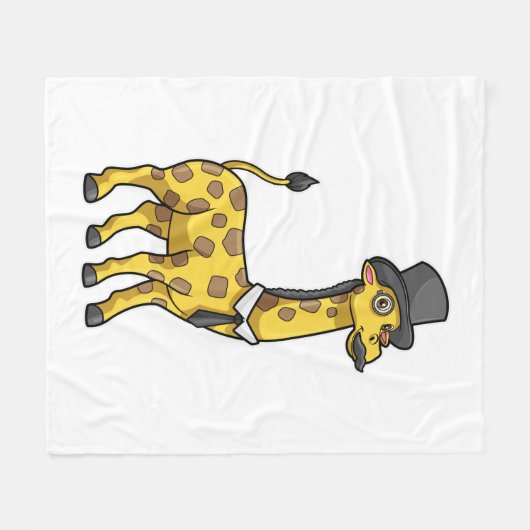 Couverture Polaire Giraffe en Gentleman avec Casquette, Cravate et Mo (Devant (Horizontal))