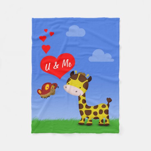 Couverture Polaire Giraffe et papillon en amour (Devant)