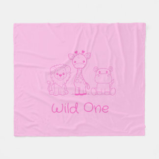 Couverture Polaire Giraffe, Lion, Hippo Pink
