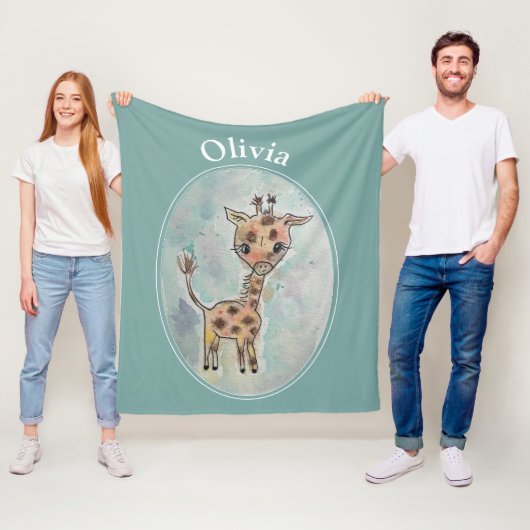 Couverture Polaire Giraffe Nom Customisé (En situation)