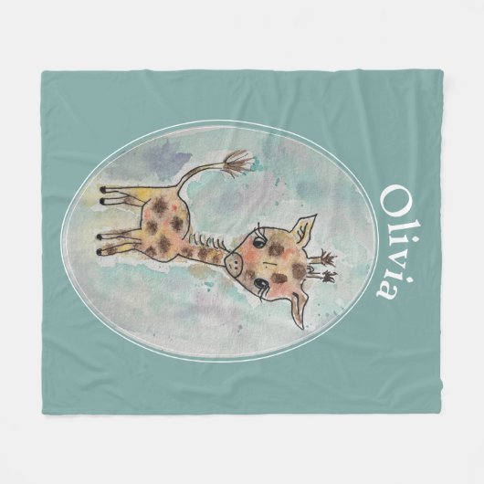 Couverture Polaire Giraffe Nom Customisé (Devant (Horizontal))