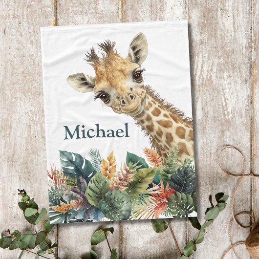 Couverture Polaire Giraffe personnalisée Cute Watercolor Nursery Baby