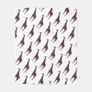 Couverture Polaire Giraffe Rose chaud et Silhouette noire