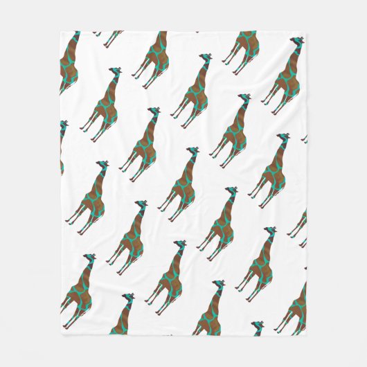 Couverture Polaire Giraffe Silhouette Brown et Turquoise (Devant)