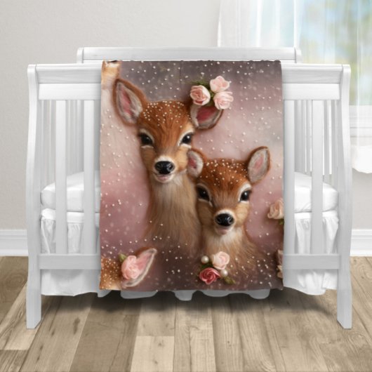 Couverture Polaire Girl Deer Floral Pearl