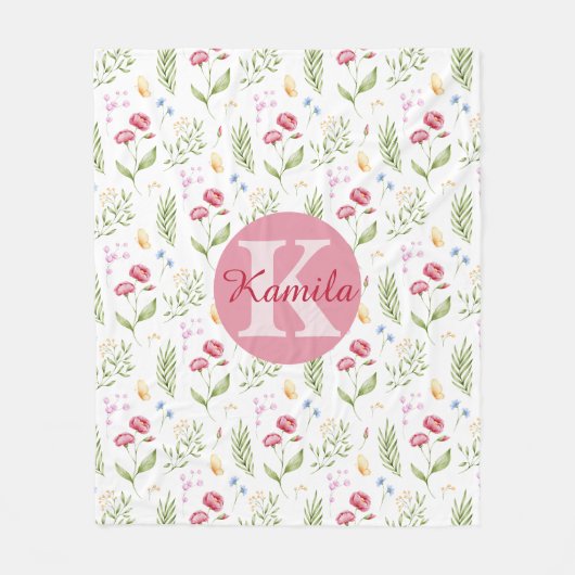 Couverture Polaire Girls Cute Monogram Name Floral Fleece Blanket (Devant)