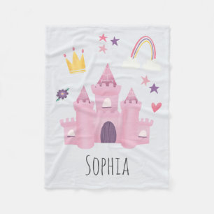 Couverture Polaire Girls Pink Princess Castle, Rainbow et Crown