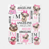 Couverture Polaire Girly Blush Pink Nom du collage Carlins mignons (Devant)