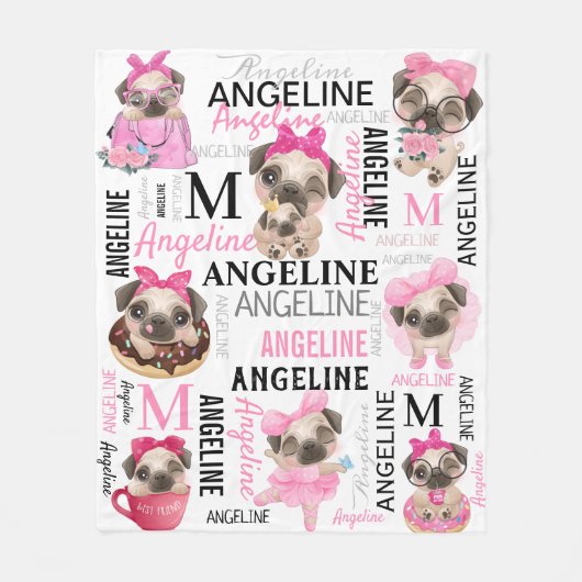 Couverture Polaire Girly Blush Pink Nom du collage Carlins mignons (Devant)