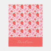 Couverture Polaire Girly Pink Coquette Bow Strawberry Custom Name (Devant)