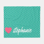 Couverture Polaire Girly Pink Heart Cute Chevrons tendance et nom (Devant (Horizontal))