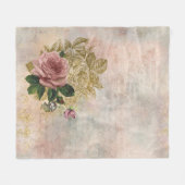 Couverture Polaire Glam Steampunk | Rose rose et or Rustique Floral (Devant (Horizontal))