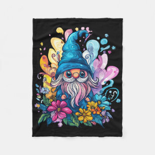 Couverture Polaire Gnome Coloré Entouré De Fleurs Vibrantes