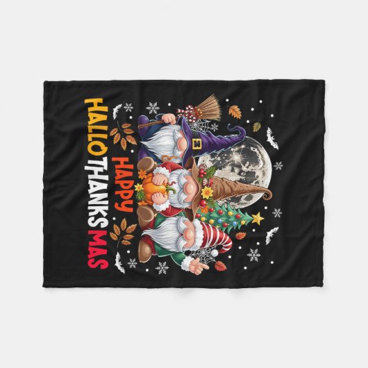 Couverture Polaire Gnome Hallothanksmas Halloween Thanksgiving Christ (Devant (Horizontal))