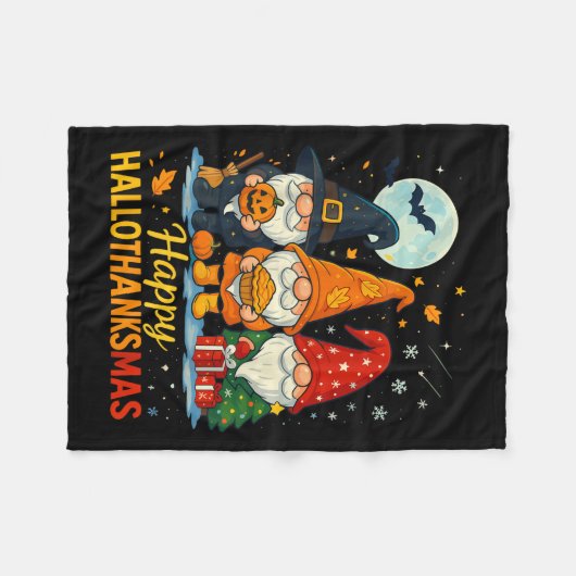 Couverture Polaire Gnome Joyeux Hallothanksmas Chemise Halloween Noël (Devant (Horizontal))