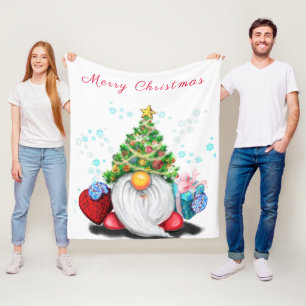 Couverture Polaire Gnome mignonne avec sapin de Noël Casquette Blanch