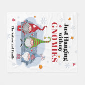 Couverture Polaire Gnomes de vacances Famille de Noël personnalisée (Devant (Horizontal))
