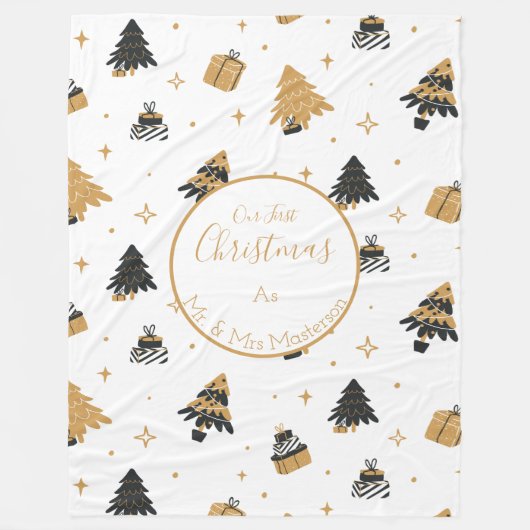Couverture Polaire Gold Black First Christmas Tree Motif Custom (Devant)
