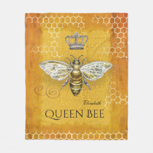 Couverture Polaire Gold de la reine Vintage Bee Royal Crown