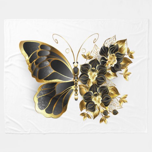 Couverture Polaire Gold flower Butterfly with Black Orchid (Devant (Horizontal))