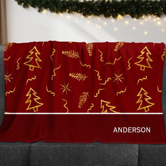 Couverture Polaire Gold Foil Noël Arbre Motif Red Holiday