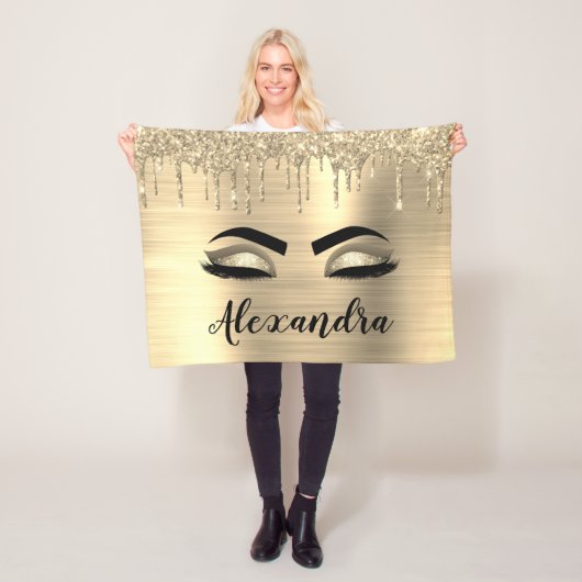 Couverture Polaire Gold Glitter Sparkle Eyelashes Monogram (En situation)